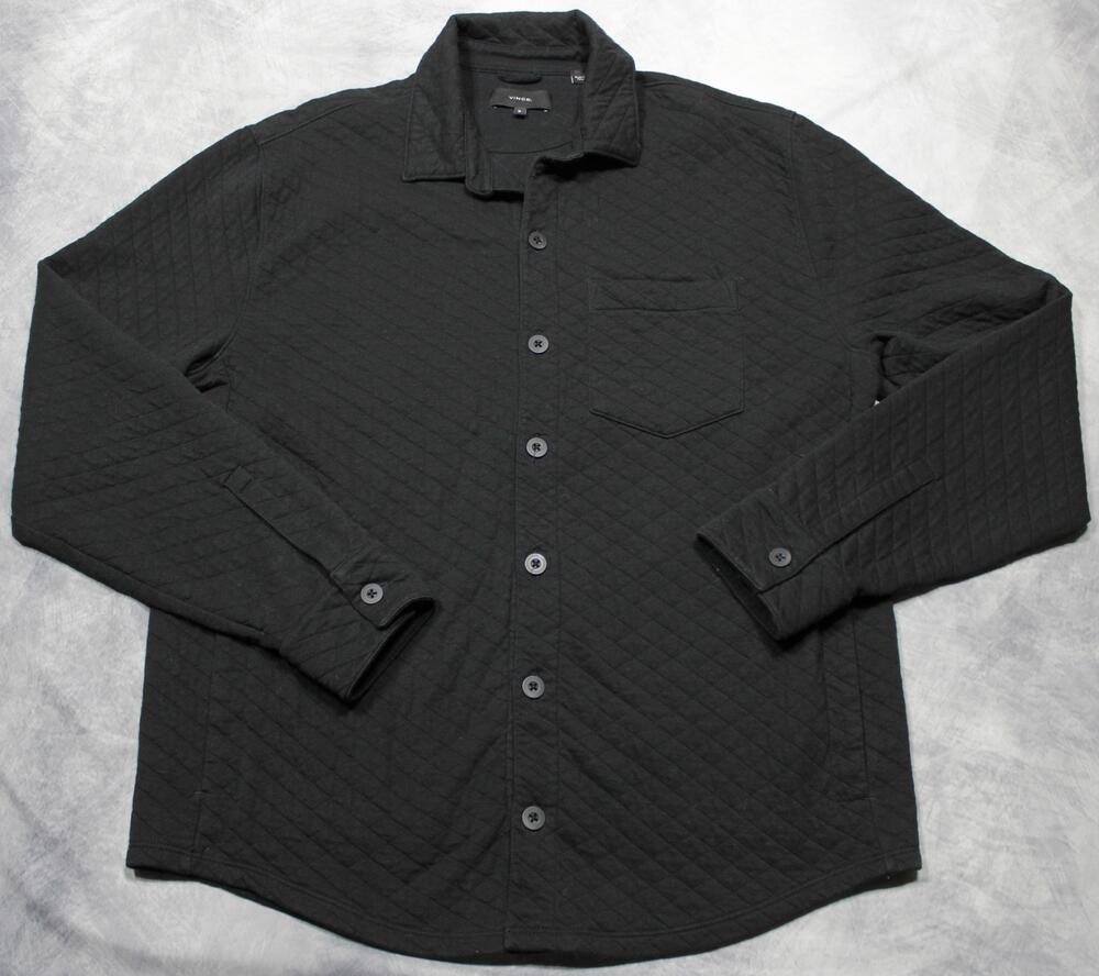 Vince Shirt Mens Medium Black Quilted Knit Button Front Long Sleeve Casual